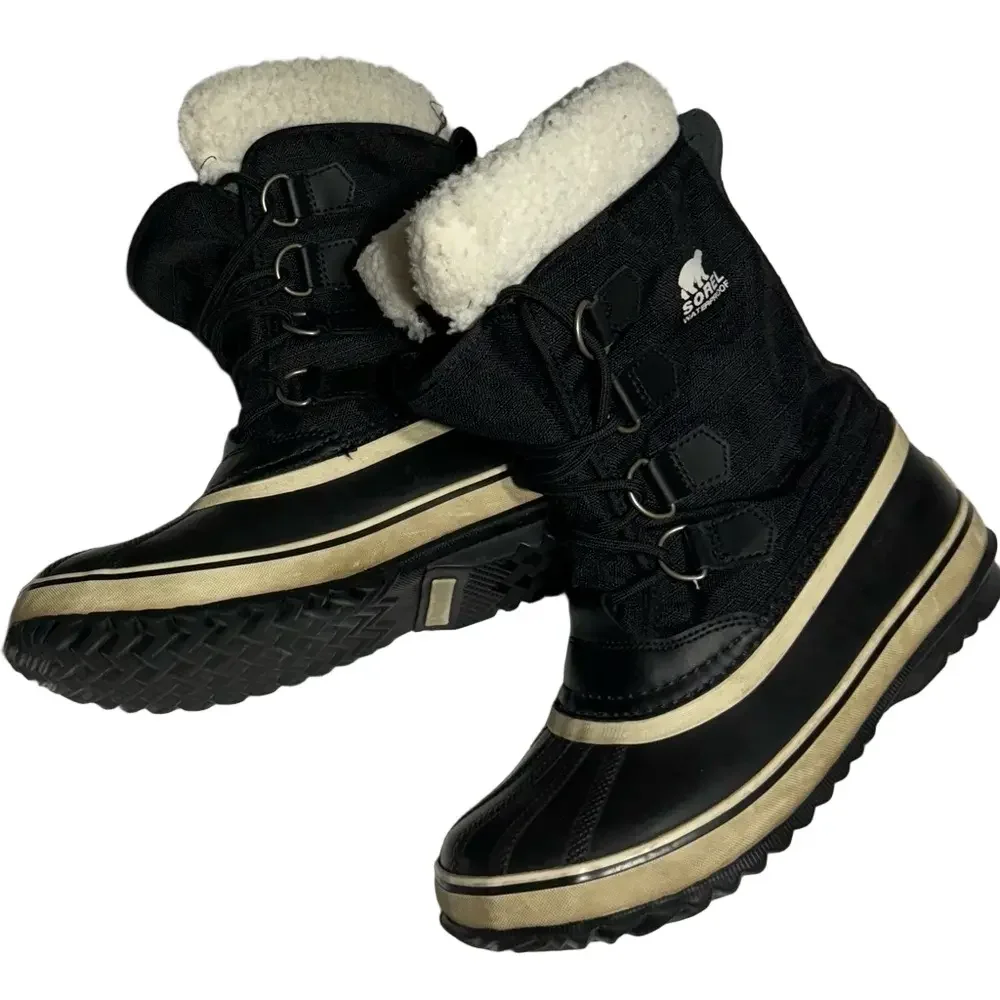 Sorel Faux Fur Black Insulated Lined Winter Snow Boots Woman Lady Size 8 - Picture 2 of 6